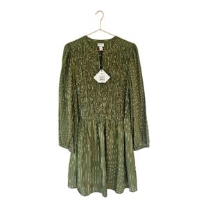 Ava & Viv Olive Stripe Smocked Front Midi Dress with Pockets XXL NWT